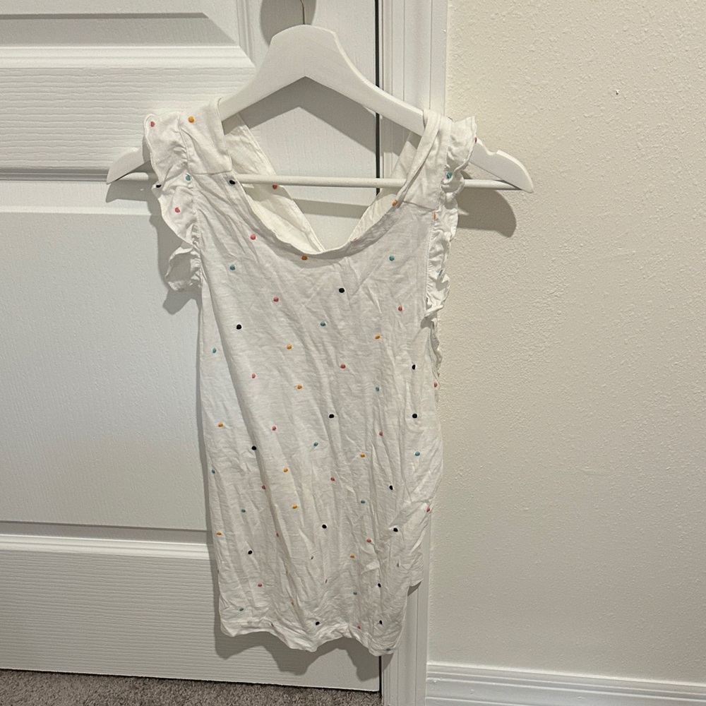 LOFT White Tank Top with Colorful Dots and Ruffle Sleeves